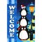 G128 - Christmas Garden Flag, Christmas and Winter Themed Decorations - Welcome Three Cute Penguins,  | 12x18 Inch | Printed 150D Polyester - Rustic Holiday Seasonal Outdoor Flag